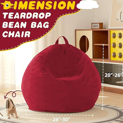 HABUTWAY 2FT Bean Bag Chair, 2' Beanbags Small Bean Bag Chairs with Filling, Teardrop Bean Bag Chair Luxurious Velvet Ultra Soft Fur with Removable Cover (Red)