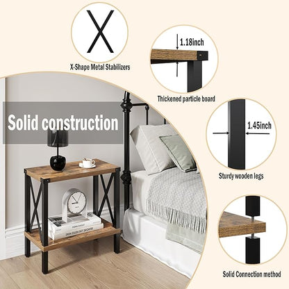 Narrow End Table, Large Sofa Side Table, Farmhouse Nightstand with Storage Shelve, Slim Bedside Table for Living, Room Bedroom, Lounge Rustic Brown MLBZ17R