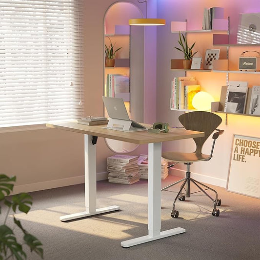 HUANUO Electric Standing Desk, 40 x 24 Inch Height Adjustable Computer Desk with Storage Bag, 4 Height Memory Settings, Sit Stand Up Desk for Home Office, Light Walnut