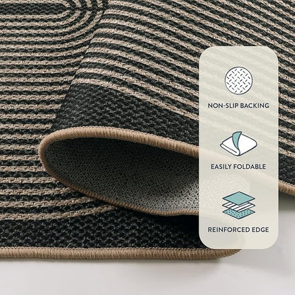 Lahome Modern Rainbow Easy Jute Outdoor Carpet, Washable Rugs 9x12 for Living Room Patio Large Farmhouse Indoor Outdoor Carpet, Contemporary Black Dining Room Rugs for Under Table Office Backyard