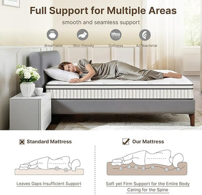 King Size Mattress, 12 Inch Medium Firm Foam Hybrid Mattress with Individual Pocket Springs for Motion Isolation & Edge Support, Mattress in A Box CertiPUR-US Certified