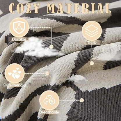 HANDONTIME Reversible Sofa Cover Boho Geometric Couch Cover for Dogs Dark Grey Couches Covers Washable Chenille Couch Covers for 3 Cushion Couch Pet Friendly Furniture Protector for Pets, 71" X118"