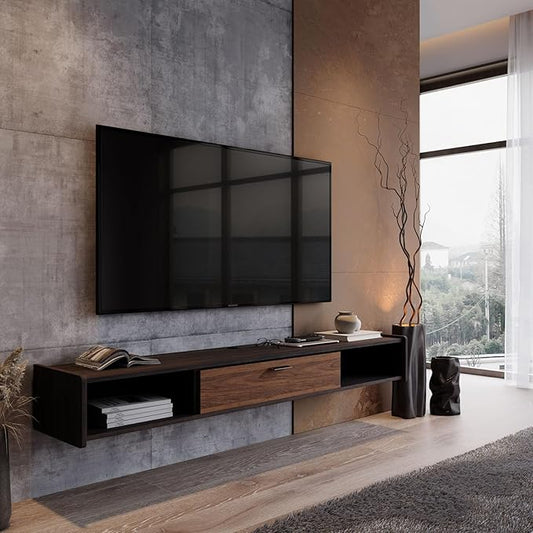 55'' Floating TV Stand,Wall Mounted TV Console,Floating TV Cabinet,Under TV Shelf for Bedroom Living Room(Walnut)