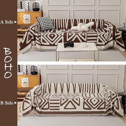 HANDONTIME Chocolate Boho Couch Cover Reversible Sofa Covers for 3 Cushion Washable Chenille Couch Protector, 71" X150