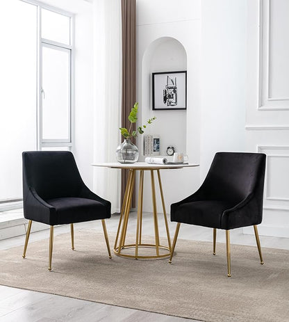 Modern Velvet Dining Chairs Set of 6, Contemporary Upholstered Furniture Collection with Polished Gold Metal Legs, Elegant Accent Chairs for Kitchen Living Room(Black)