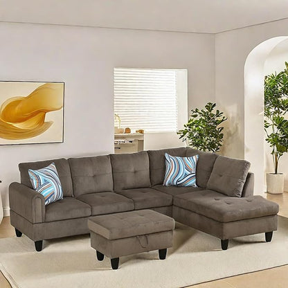 NAYSAYE Sectional Couch with Ottoman Storage, L Shaped Couch Sofa Furniture Sets, Modern Comfy Modular Comfy Sofa for Living Room Bedroom, Office and Apartment, Brown
