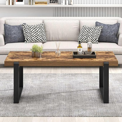 FOLUBAN Coffee Table, Modern Rustic Wood and Metal Center Table, Industrial Rectangle Cocktail Tea Table for Living Room, Brown, 47 Inch