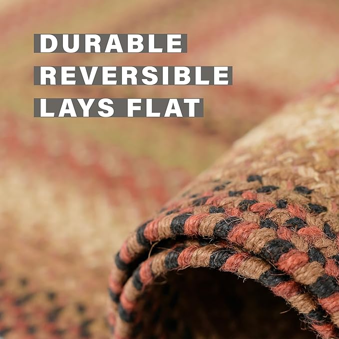Homespice Gingerbread Jute Brown 6x9' Oval Braided Rugs for Living Room, Bedroom Rug and Dining Room. Pet Friendly. Decor Styles- Farmhouse Rug, Rustic, Vintage, Cottage, Primitive, Country, Boho Rug
