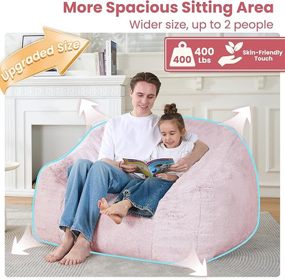 Bean Bag Chairs for Adults, Giant Beanbag Sofa Comfy Reading Chair, Oversized Bean Bag Chairs for Living Room Bedroom, Soft Faux Fur Fabric, 3.2FT, Pink, Plush