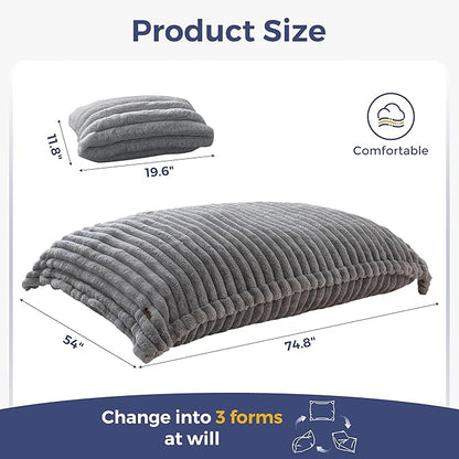 MAXYOYO Giant Bean Bag Chair with Pillow, 3 in 1 Convertible Bean Bag Chair for Adults with Washable Cover, Removable Floor Cushion Stuffed Floor Lounger for Living Room Bedroom, Grey