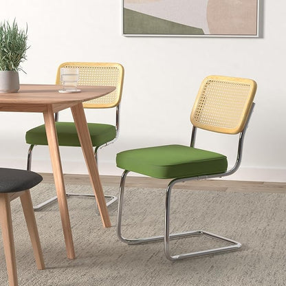 VEVOR Rattan Dining Chairs Set of 4, Mid Century Modern Dining Chair, Upholstered Velvet Accent Chair with Rattan Back, Retro Dining Room Kitchen Chair for Living Room, Bedroom (18.1 Inch)