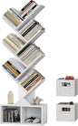 Vagusicc Tree Bookshelf, 6 Tier Bookshelf with Storage, Tall Narrow Bookcase, Rustic Wood Book Storage Rack for CDs/Books, Small Book Organizer Shelves for Bedroom, Living Room, Home Office, White