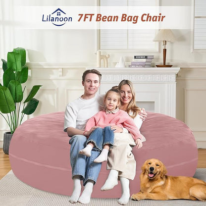 7FT Bean Bag Chair with Ultra Soft Velvet Cover Bean Bag Sofa with Memory Foam Bean Bag Chairs with Large Size Lazy Sofa for Dorm Office Living Room Bedroom Dusty Pink 7'