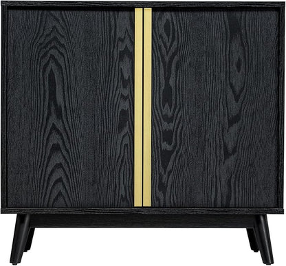 Sango Cortland 2-Door Accent Cabinet, Sleek Black Storage Cabinet with Brass Handles, Adjustable Shelf, Minimalist Mid-Century Modern Design, Stylish & Functional Furniture for Living or Dining Room