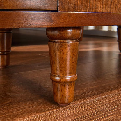 Wood End Table with 2 Drawers and Storage Shelf, Narrow Sofa Side Table for Living Room, Vintage Slim Nightstand Bedside Table for Bedroom, Slim Chair Side Table Cherry Brown BG-A508-MG