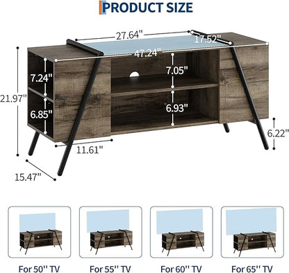 Garvee 47 Inch TV Stand with Slanted Metal Legs, Industrial Media Console with Adjustable Open Shelves, Wooden Entertainment Center Television Stand for Living Room, Bedroom, Oak