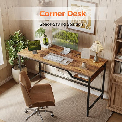 Computer Desk 55 X 24 inch, Gaming Desk for Small Spaces, Modern Simple Style Table for Home Office, Study Student Writing Table (Shelf, Dark Brown, 55 inch)