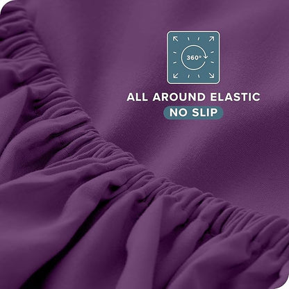 Bare Home King Sheet Set - Luxury 1800 Ultra-Soft Microfiber King Bed Sheets - Double Brushed - Deep Pockets - Easy Fit - 4 Piece Set - Bedding Sheets & Pillowcases (King, Plum)