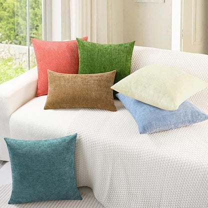 CaliTime Throw Pillow Covers Decorative 18 X 18 Inches Pack of 4 Cozy Chenille Cushion Cases for Couch Sofa Bed Living Room Home Beige