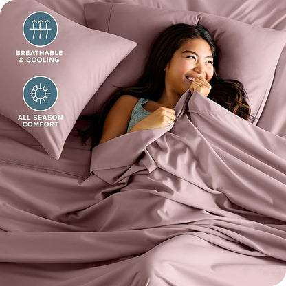 Bare Home Queen Sheet Set - Luxury 1800 Ultra-Soft Microfiber Bed Sheets - Double Brushed - Deep Pockets - Easy Fit - 4 Piece Set - Bedding Sheets & Pillowcases (Queen, Mauve)