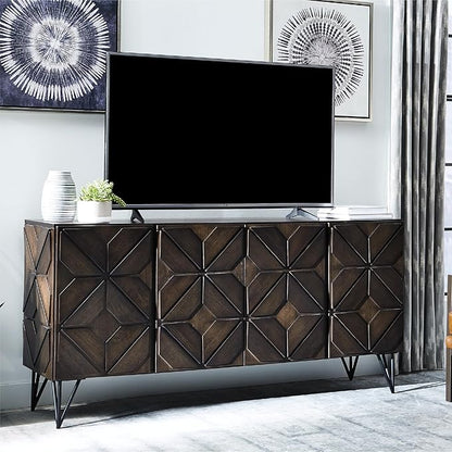 Signature Design by Ashley Chasinfield Urban Geometric Design TV Stand Fits TVs up to 70", 4 Cabinet Doors and 3 Adjustable Storage Shelves, Dark Brown