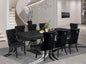 NKDA9-SBB-24-9-pc Dining Room Set Consists of a Rectangular Table and 8 Black Polyester Fabric Dining Chairs with Button Tufted Chair Back - Sand Blasting Black Finish.