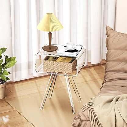 Acrylic Side Table, Acrylic Nightstand Bedside Table for Bedroom (Clear, 16.5'' x 11.8'' x 21.6'')