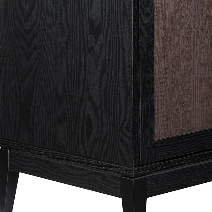 Sango Arch 2-Door Accent Cabinet, Modern Black & Brown Storage Cabinet with Elegant Arched Doors, Adjustable Shelf, Sturdy Wooden Legs, Stylish Furniture for Living Room or Office Room