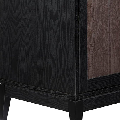 Sango Arch 2-Door Accent Cabinet, Modern Black & Brown Storage Cabinet with Elegant Arched Doors, Adjustable Shelf, Sturdy Wooden Legs, Stylish Furniture for Living Room or Office Room