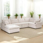 100 Inch U-Shaped Modular Convertible Sectional Sofa with Removable Ottoman and Pillows, Oversized 6 Seater Upholstered Corner Couch for Living Room, Office, Spacious Space, Beige