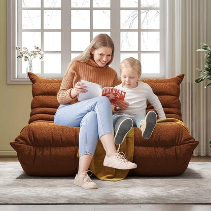 Bean Bag Chairs for Adults, Memory Foam Couch Loveseat Sofa Chair, Soft Teddy Material Cozy Comfy Reading Nook Chairs, Floor Chair for Living Room Bedroom Office(Orange)