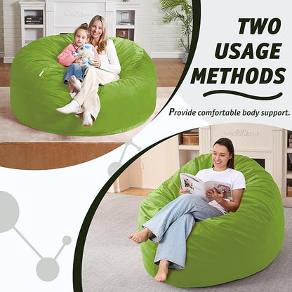 5FT Bean Bag Chair with Ultra Soft Velvet Cover Bean Bag Sofa with Memory Foam Bean Bag Chairs with Large Size Lazy Sofa for Dorm Office Living Room Bedroom Grass Green 5'