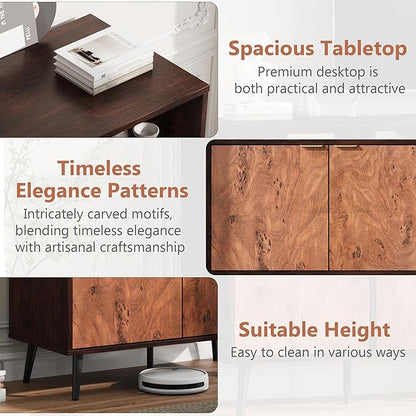GarveeHome Buffet Cabinet with Drawers, 31.5'' Large Sideboard Buffet Credenza Storage Cabinet with Shelves and Doors, Coffee Station Cabinet with Metal Handle, Robot Vacuum Friendly (Walnut)