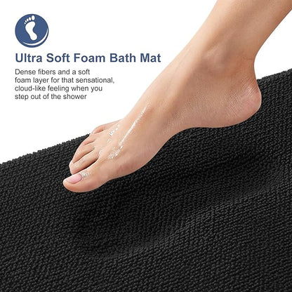 OLANLY Thick Memory Foam Bath Mat Rug 59x24, Extra Soft Absorbent Bathroom Rug, Quick Dry Bath Mats, Non-Slip, Machine Washable Carpet for Bathroom, Tub and Shower, Home Decor Accessories, Black