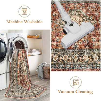 Lahome Oriental Washable Kitchen Runner Rug, 2x6 Carpet Runners for Hallway 6ft Non Skid, Vintage Soft Hallway Rug for Bathroom Bedroom Entryway, Brick Red