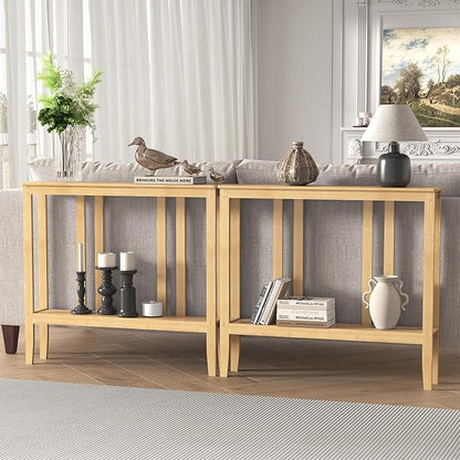 ELYKEN Console Tables for Entryway, 36.2" Long 2 Tier Hallway Table Behind Couch, 7” Narrow Sofa Table for Entrance, Entry, Living Room, Natural