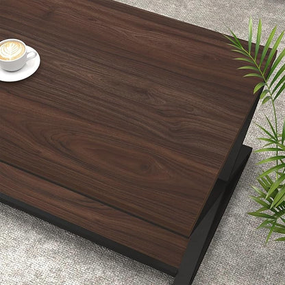 HSH Walnut 2 Tier Storage Coffee Table, Modern Rectangle Center Table for Living Room, Industrial Minimalist Wooden Metal Cocktail Tea Table, Home Office Rustic Simple Display Coffee Table, 39 Inch