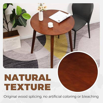 28.3" Small Round Dining Table for 2, Wooden Space-Saving Kitchen Dinner Table Rustic Wood Dining Table Mid Century Modern Kitchen Table (Brown)