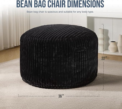 Hobestluk 3ft Bean Bag Chairs for Adults Large Beanbag Chair with Stripe Plush Cover Big Bean Bag Chair for Living Room Bedroom Dorm Office - Black (36” x 36” x 22”)