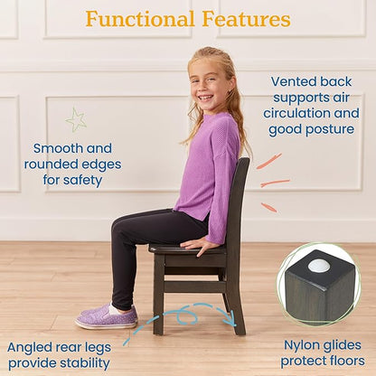 ECR4Kids 24in x 24in Hardwood Table and Chair Set, 12in Seat Height, Kids Furniture, Grey Wash