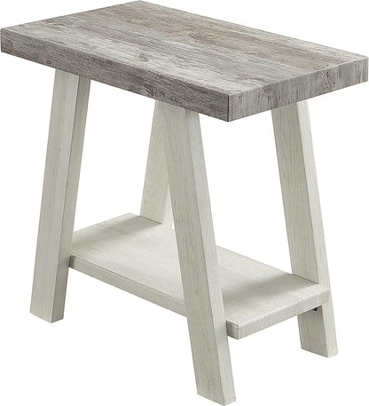 Roundhill Furniture Athens Contemporary Two-Tone Wood Shelf Side Table, Weathered Gray and Beige