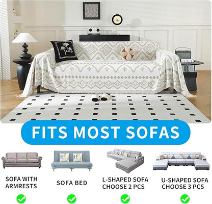 LUFEIJIASHI Boho Couch Covers for Sofa Non Slip Sofa Covers Washable Couch Covers for 3 Cushion Couch Sofa Pet Friendly Sectional Couch Cover Blanket Furniture Protector for Dogs (Khaki, 71"x134")
