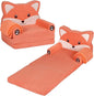Kids Couch, 2-in-1 Soft Toddler Couch Fold Out with Blanket, Chair Comfy, Foldable Convertible Plush Sofa to Lounger, Gifts for Kids Girl Boys, Fox