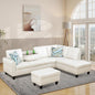 L Shaped Modular Sectional Sofa with Reversible Chaise Lounge, 5-Seater Corner Couch, PU Leather Convertible Sofá w/Movable Ottoman, Cup Holders, 2 Pillows and Rivet Ornament for Living Room
