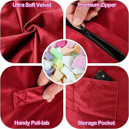 Homguava 3FT Bean Bag Chair: 3' Bean Bags with Memory Foam Filled, Large Beanbag Chairs Soft Sofa with Dutch Velet Cover-Red