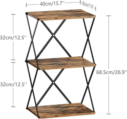 3-Tier End Table Small Side Table Tall Bedside Night Stand with Storage Sofa Side desks for Living Room Bedroom Office Bathroom Small Space Rustic Brown ET-03RB