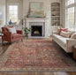 9X12 Area Rugs Machine Washable Rugs for Living Room, Vintage Boho Large Rugs for Bedroom Dining Room, Non Slip Indoor Soft Distressed Lightweight Thin Low Pile Carpet, Rust Red