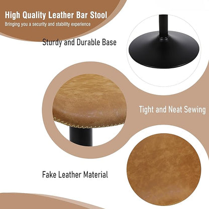 Bar Stools, Swivel Counter Height Barstools with Back, Adjustable Modern Bar Chairs, Tall Armless PU Leather Kitchen Island Stool (Yellow, Set of 4)