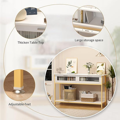Aetheris 47" Console Table with 2 Drawers, 2 Tier Sofa Table with Storage,Entryway Table, Industrial Console Table for Entryway, Sofa Table Behind Couch for Living Room (White)
