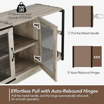GarveeHome Farmhouse TV Stand for 75/80 Inch TVs, Entertainment Center with Storage Cabinet, 71'' Rustic TV Media Console Table, Furniture for Living Room, Grey